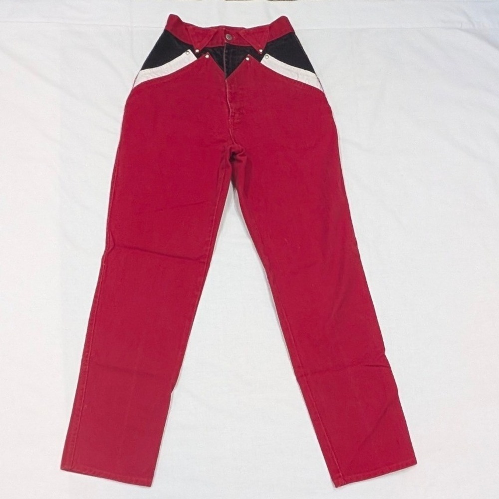 Vintage Rocky Mountain Western Jeans Red Black White Colorblock High Rise 7/8